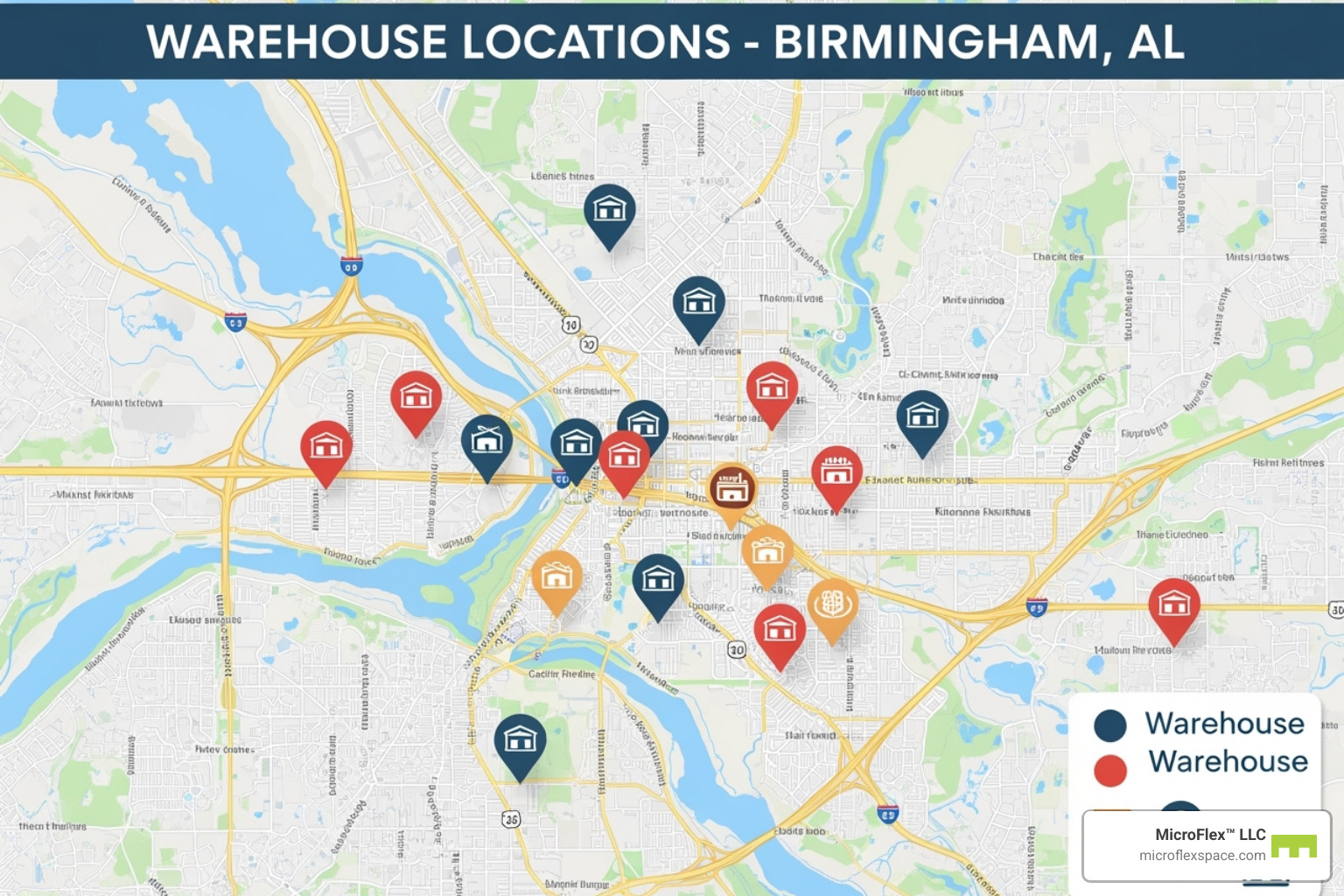 map with warehouse locations in Birmingham, AL - warehouse rentals near me map with warehouse locations in Birmingham, AL - warehouse rentals near me