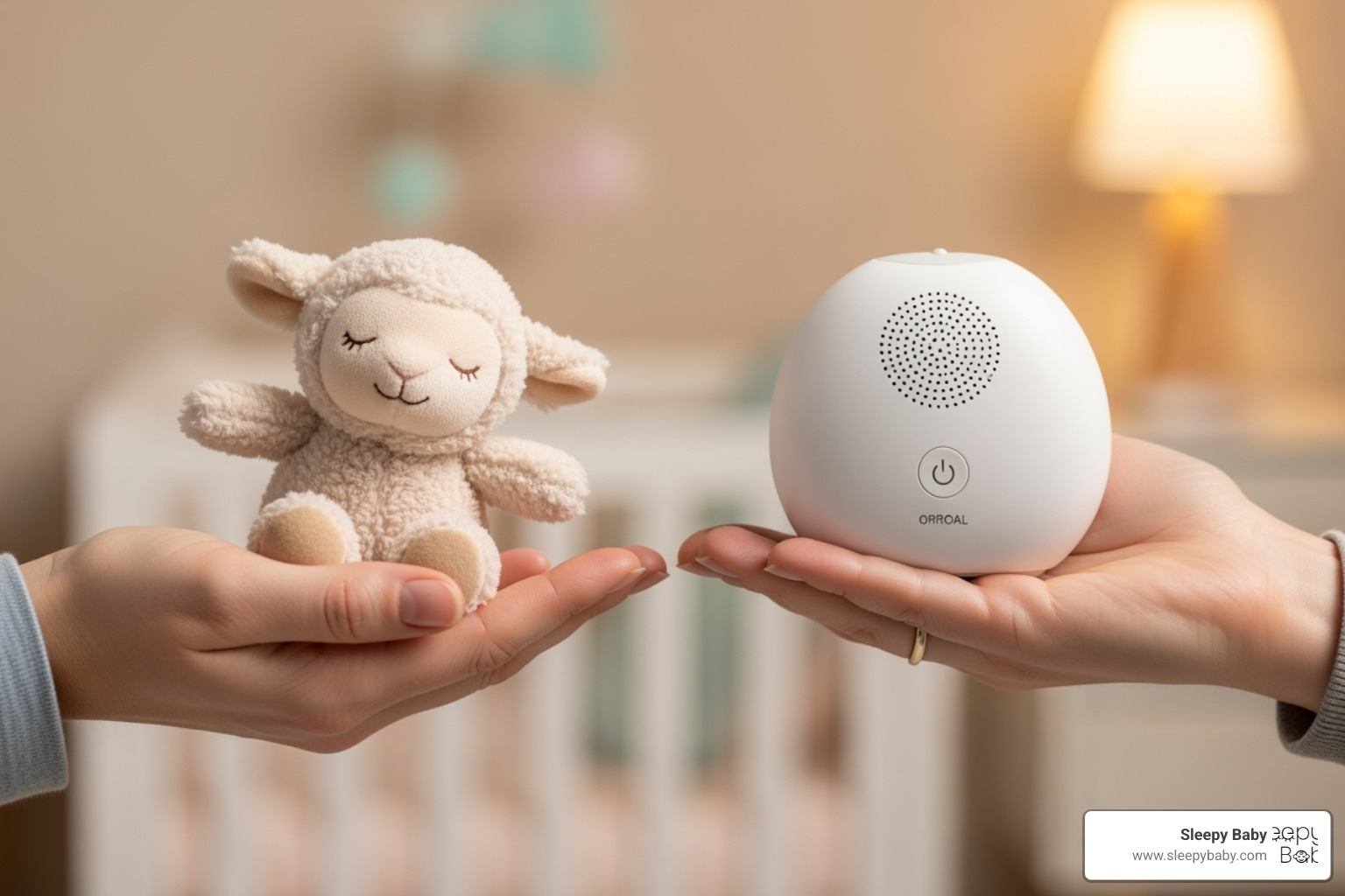 image of a parent comparing two different sleep toys - best sleep aid toys for babies