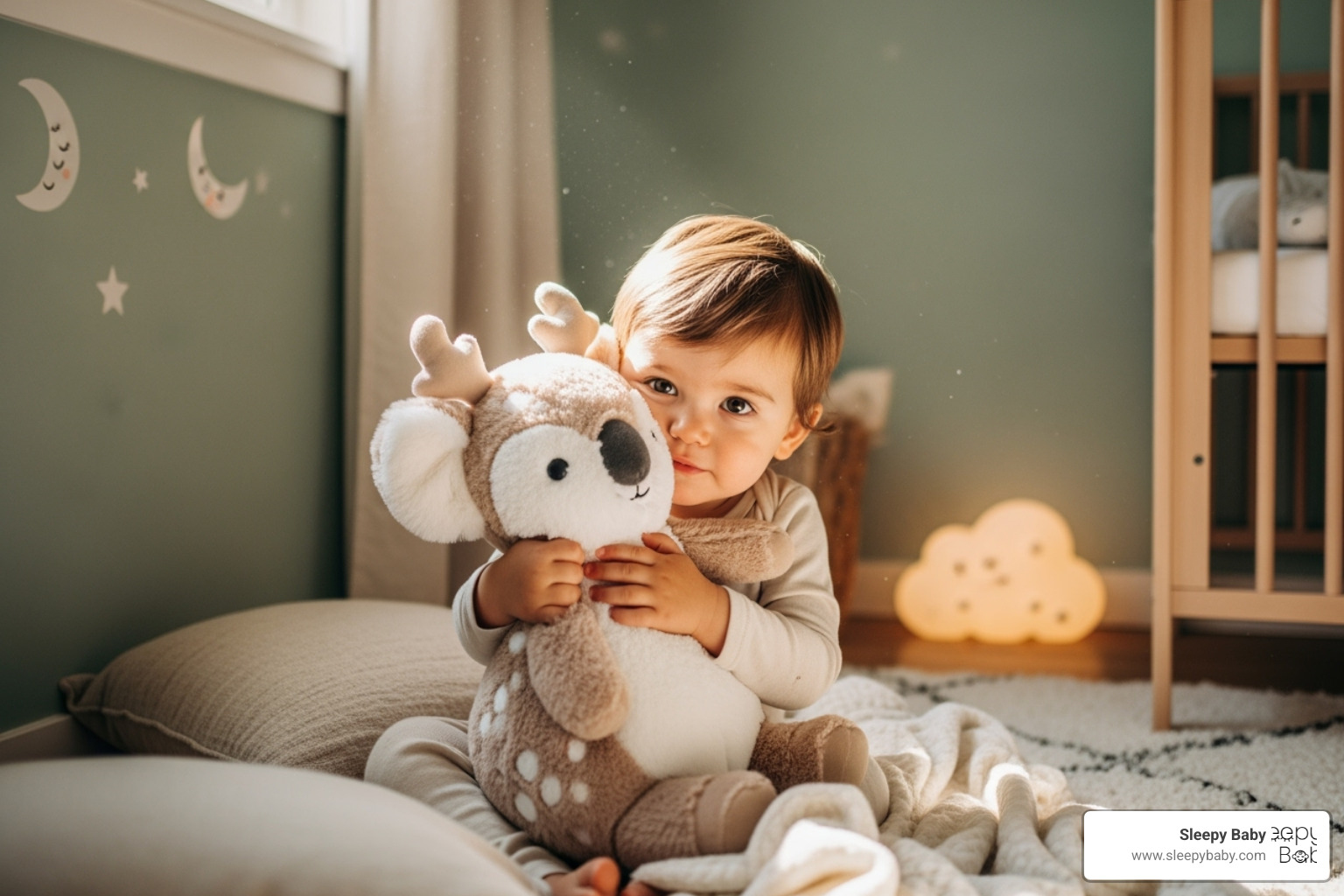 image of a toddler cuddling a Riff Raff toy - best sleep aid toys for babies