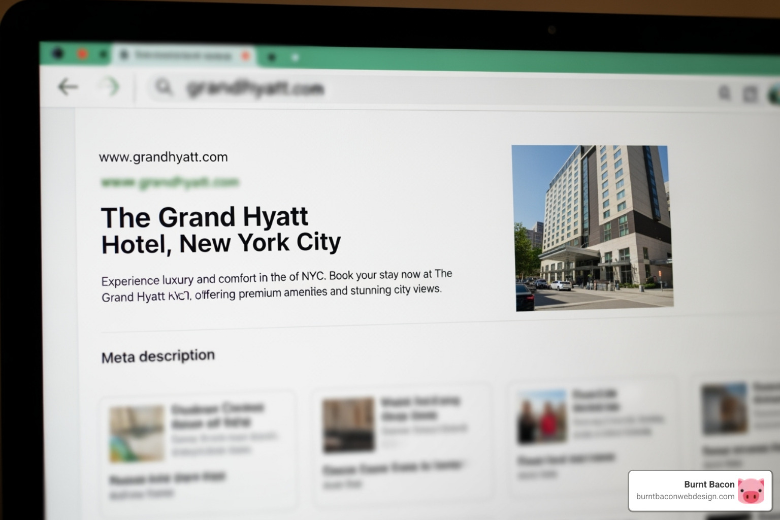 search engine results page showing an optimized title and meta description for a hotel - hotel SEO tips