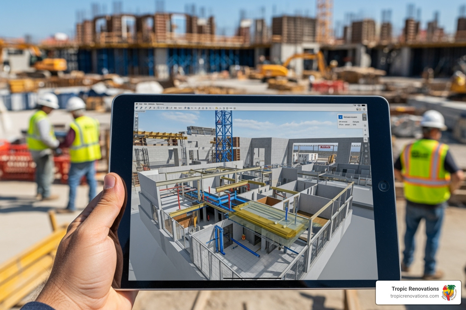 3D BIM model on a tablet at a job site - what is a design build contractor 3D BIM model on a tablet at a job site - what is a design build contractor