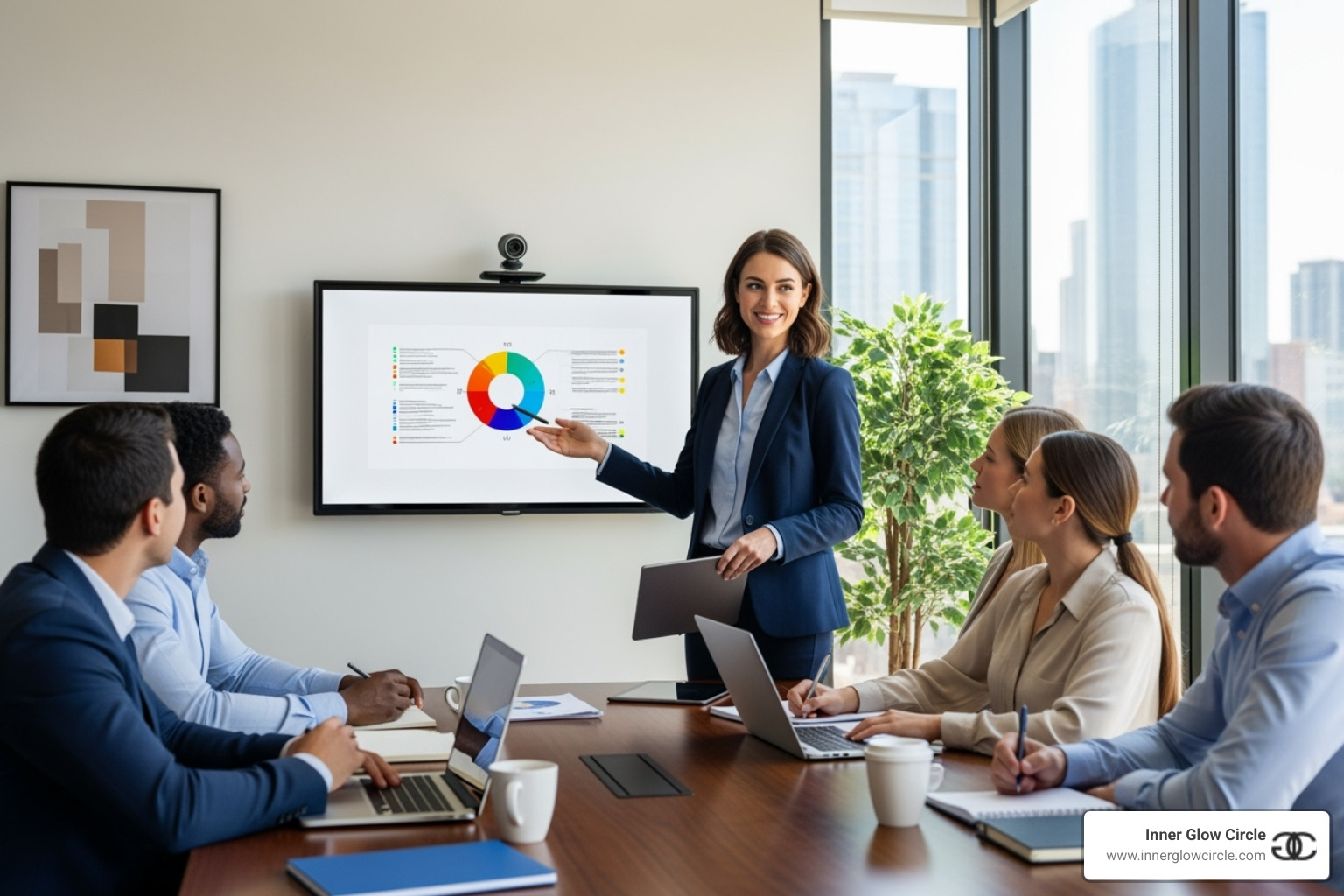 A woman confidently presenting her ideas in a meeting - Career advancement for women