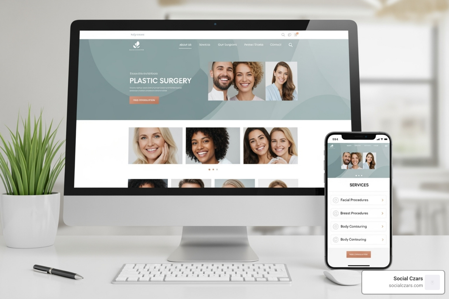 A well-structured plastic surgery website on a desktop and mobile device - seo for plastic surgeons
