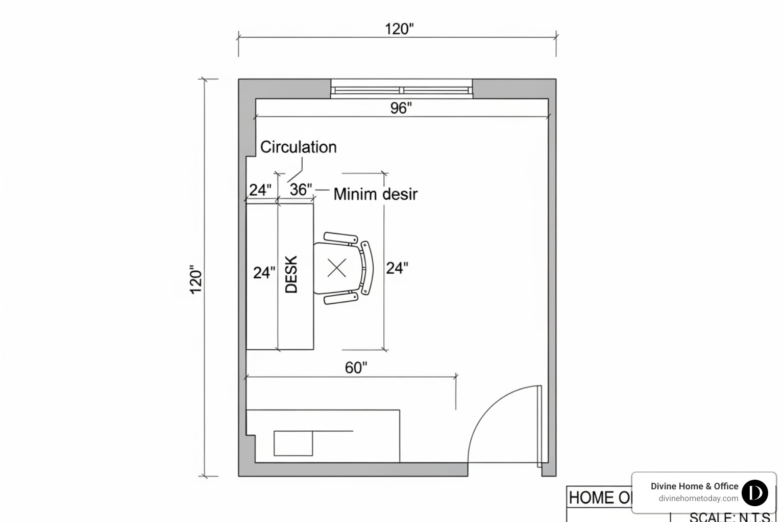 a floor plan with ideal workstation measurements - efficient home office layout a floor plan with ideal workstation measurements - efficient home office layout