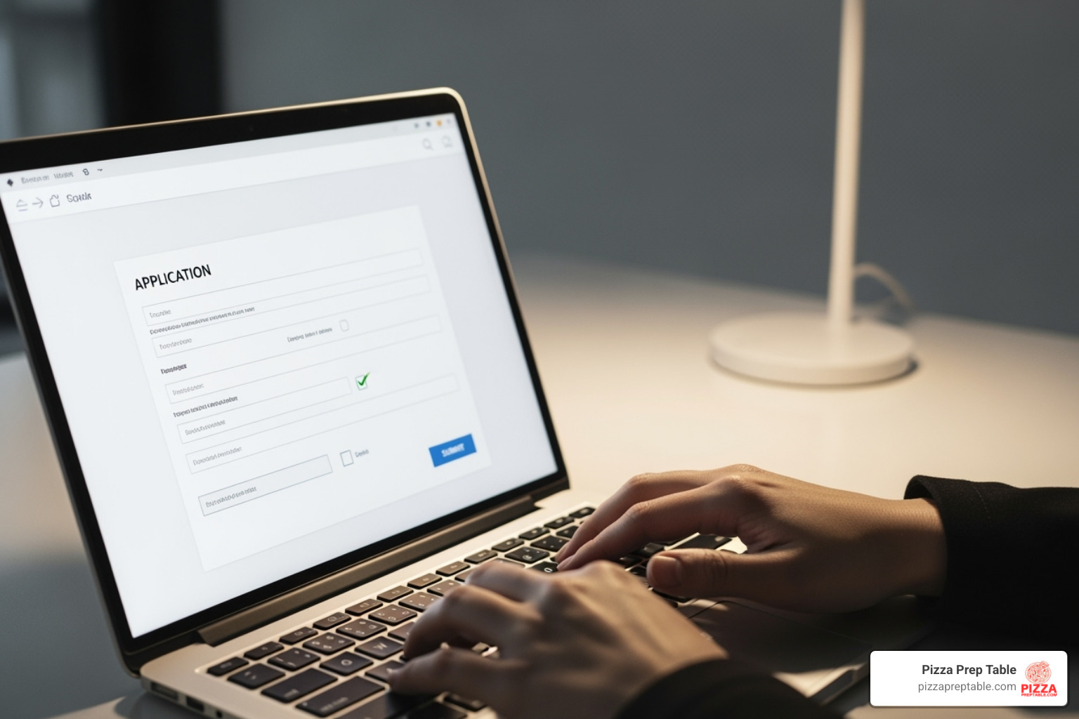 Person filling out an online application on a laptop - lease restaurant equipment no credit check Person filling out an online application on a laptop - lease restaurant equipment no credit check