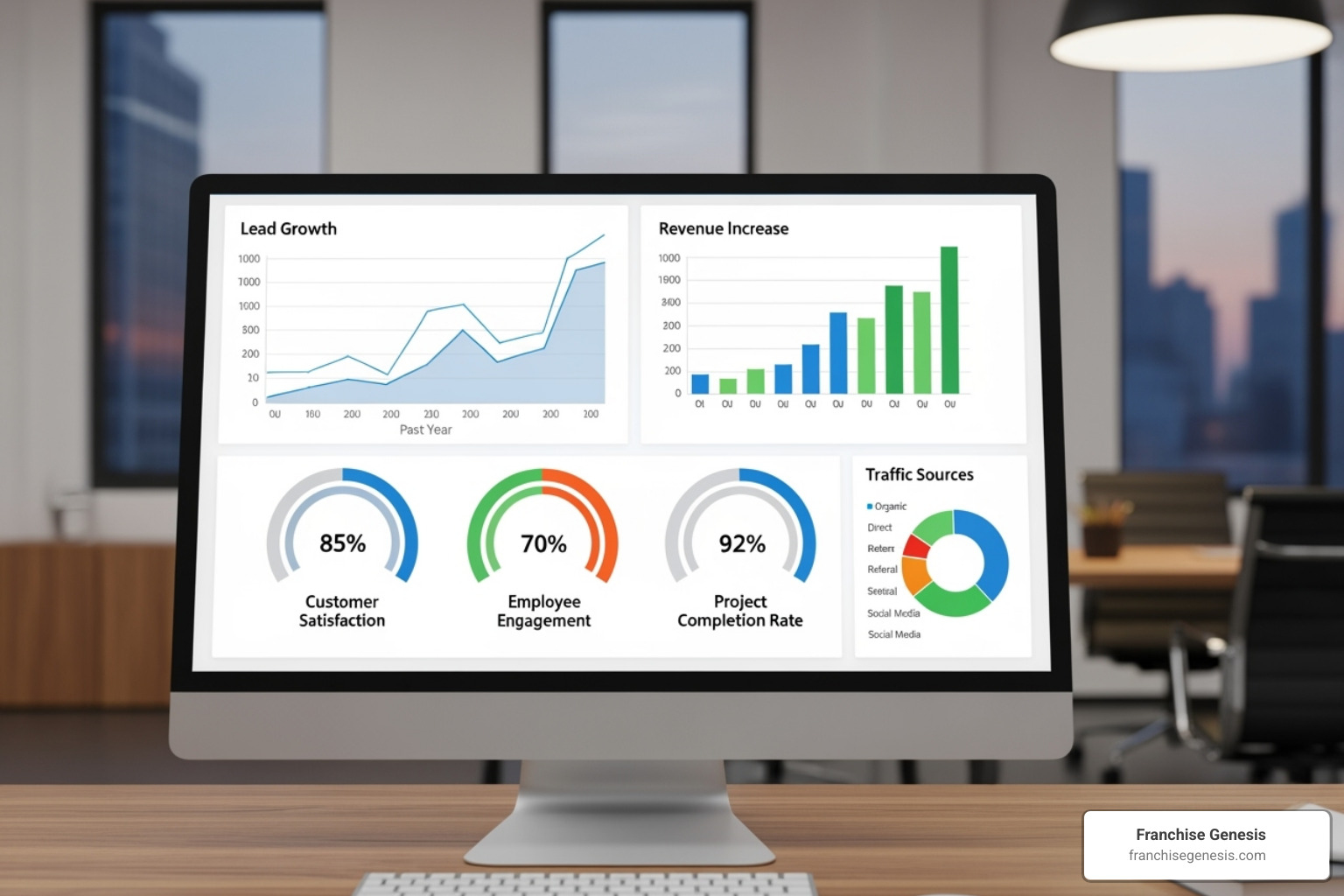 Dashboard showing KPIs like franchisee lead growth and system-wide revenue increase - franchise seo consulting Dashboard showing KPIs like franchisee lead growth and system-wide revenue increase - franchise seo consulting