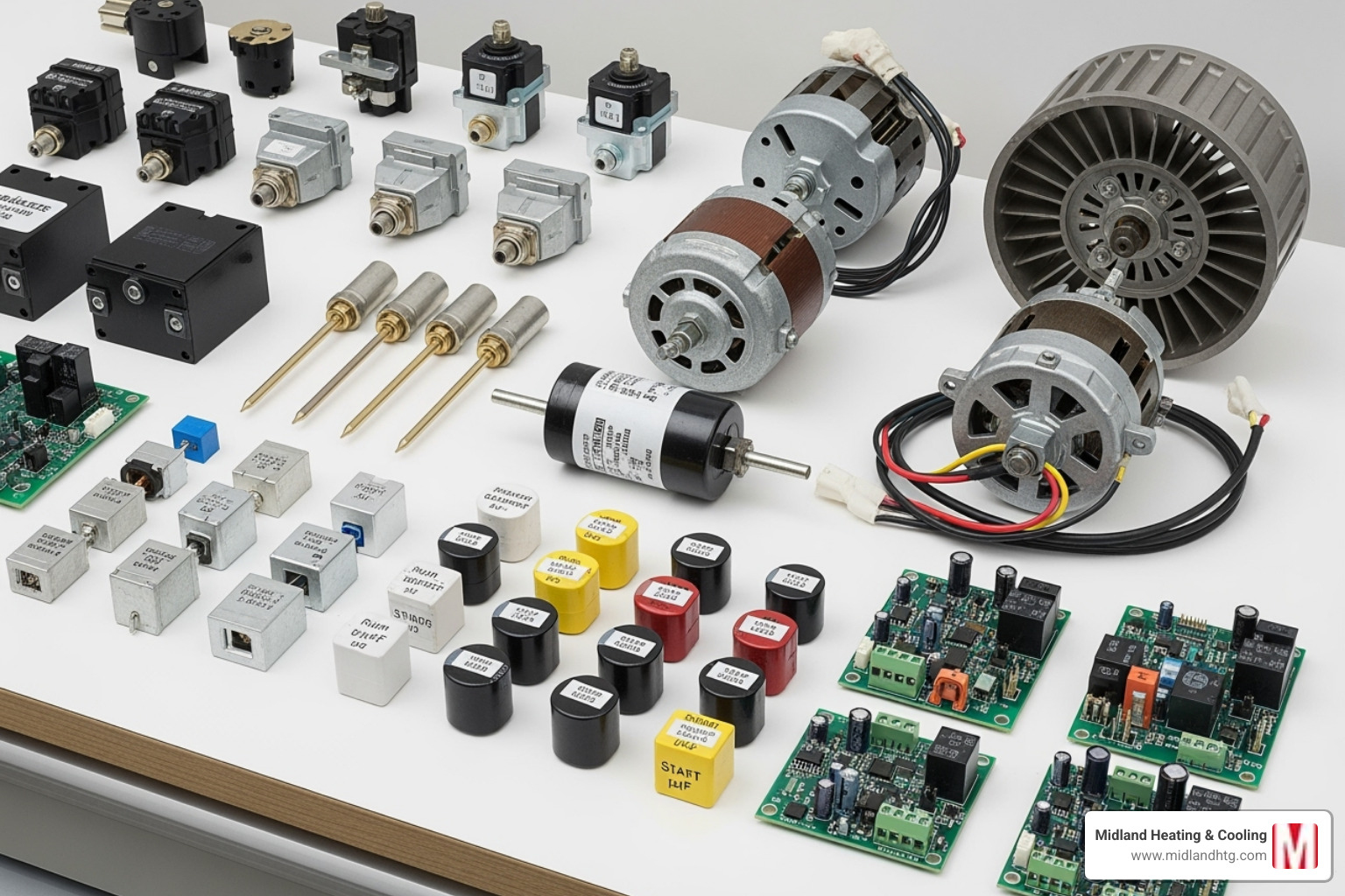 various furnace replacement parts laid out - furnace replacement parts minneapolis