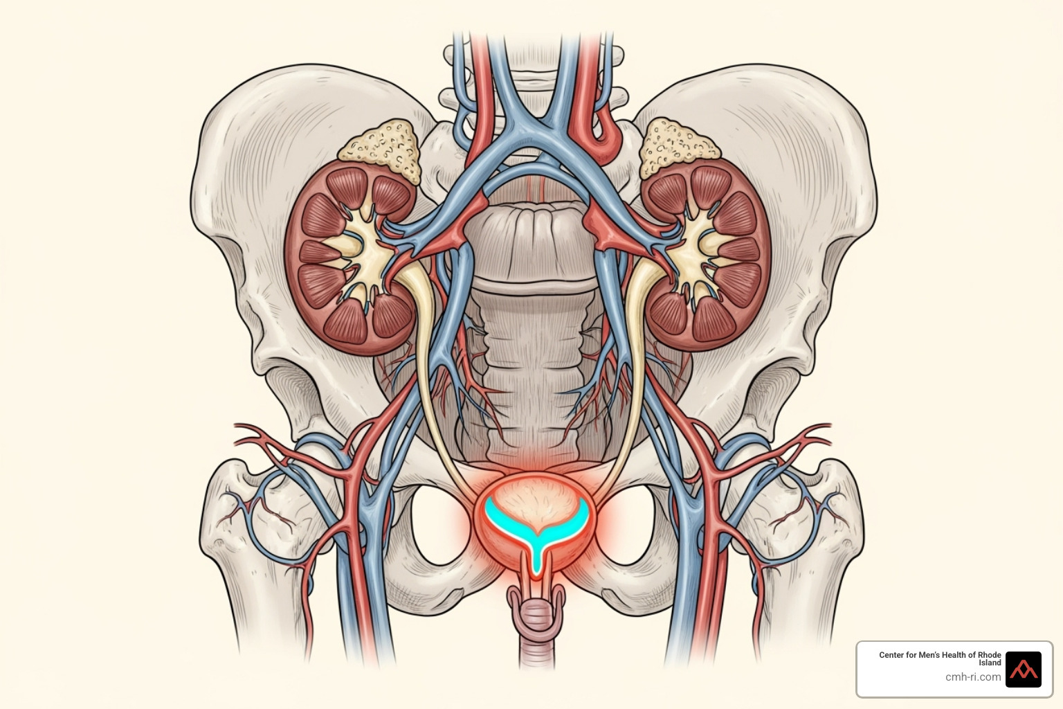 diagram of the male urinary system highlighting the prostate, bladder, and urethra - benign prostatic hyperplasia diagram of the male urinary system highlighting the prostate, bladder, and urethra - benign prostatic hyperplasia
