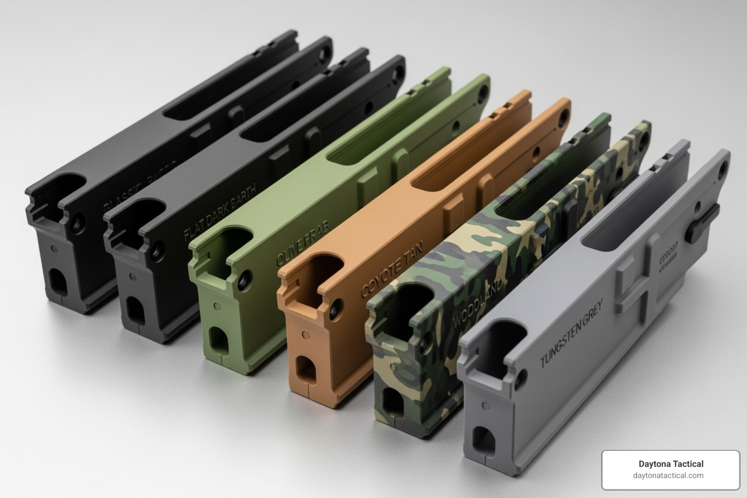Various finished 80% lower receivers in different colors and finishes, showcasing customization options - AR-15 80 lower build