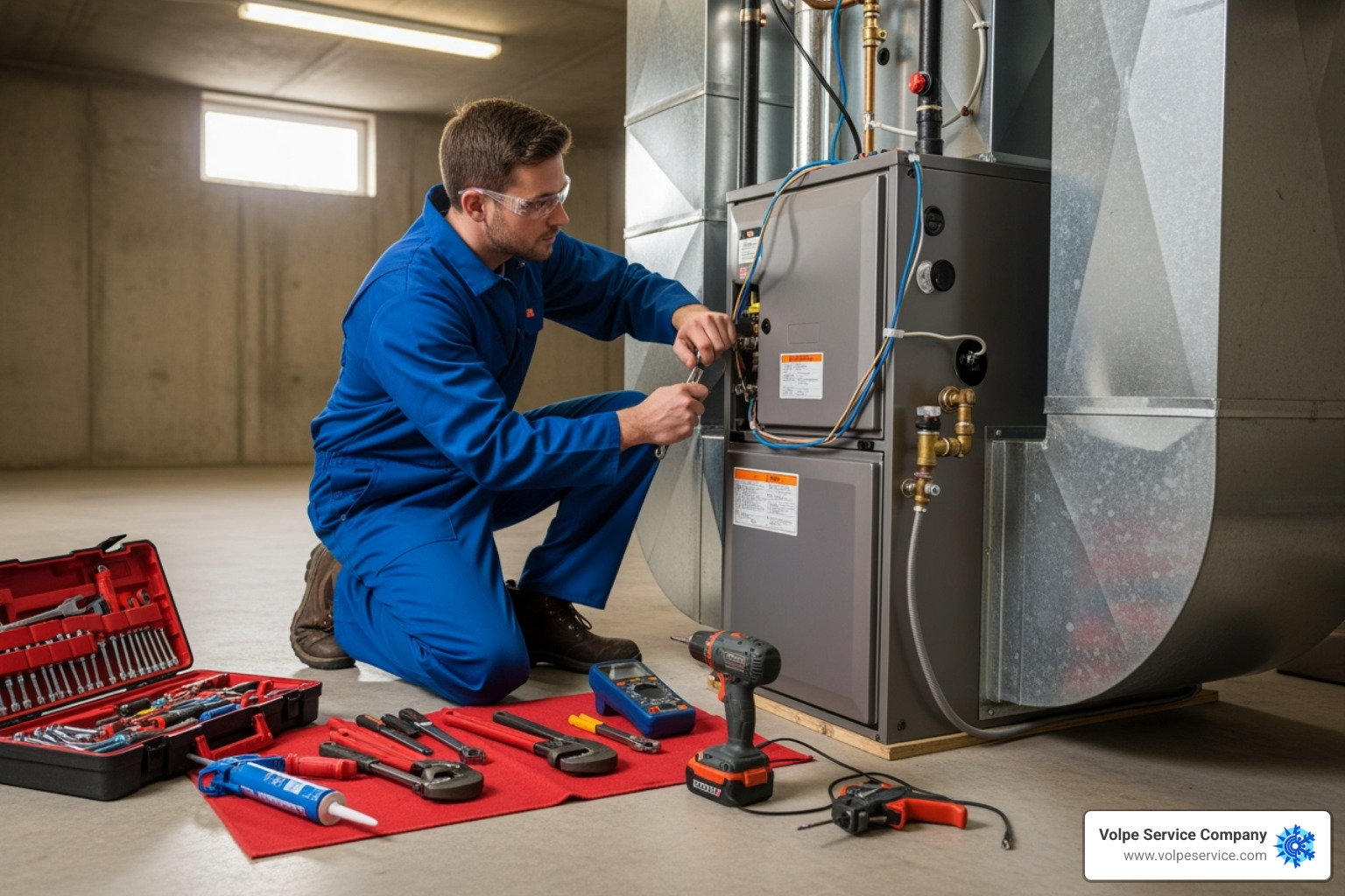 professional furnace installation in progress - furnace replacement chester