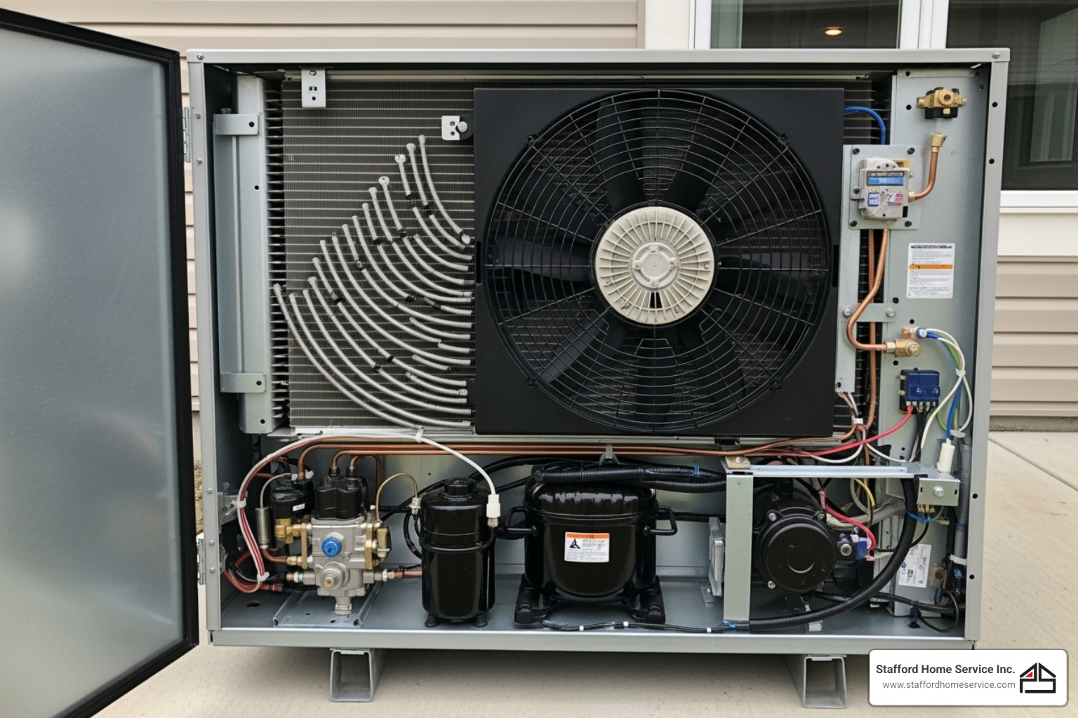 open heat pump unit showing internal components - heat pump noisy