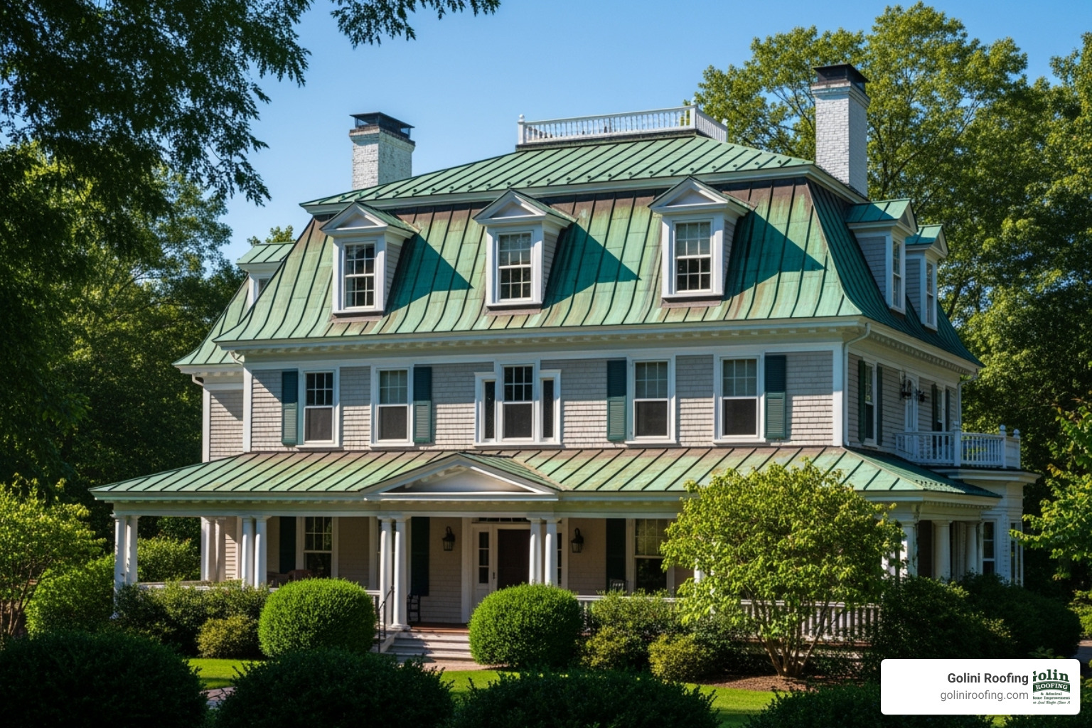 A classic copper roof on a historic home, showcasing its distinctive green patina - residential metal roofing options A classic copper roof on a historic home, showcasing its distinctive green patina - residential metal roofing options