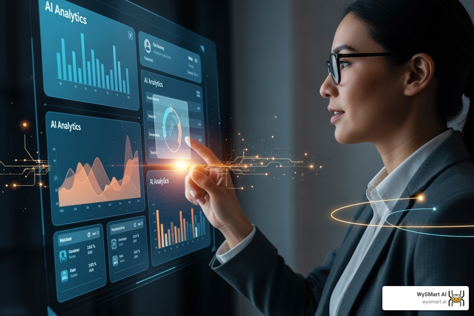 A person interacting with a user-friendly AI dashboard - AI for business analytics A person interacting with a user-friendly AI dashboard - AI for business analytics