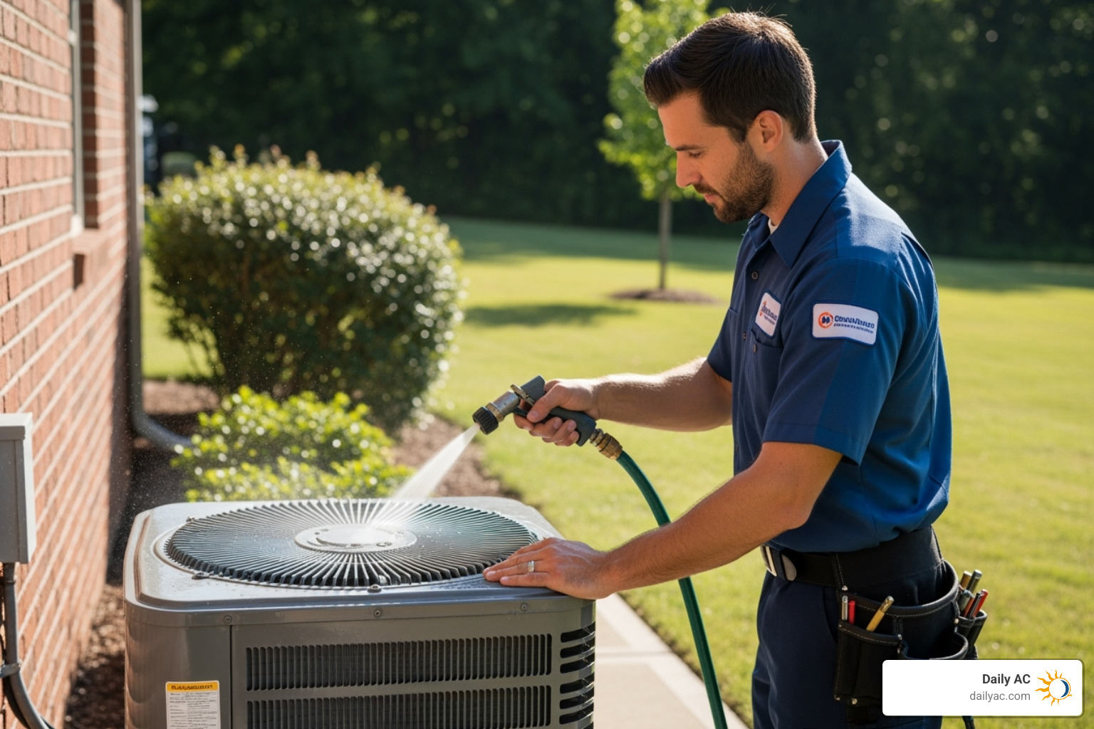 Technician cleaning an outdoor AC unit - reliable hvac service