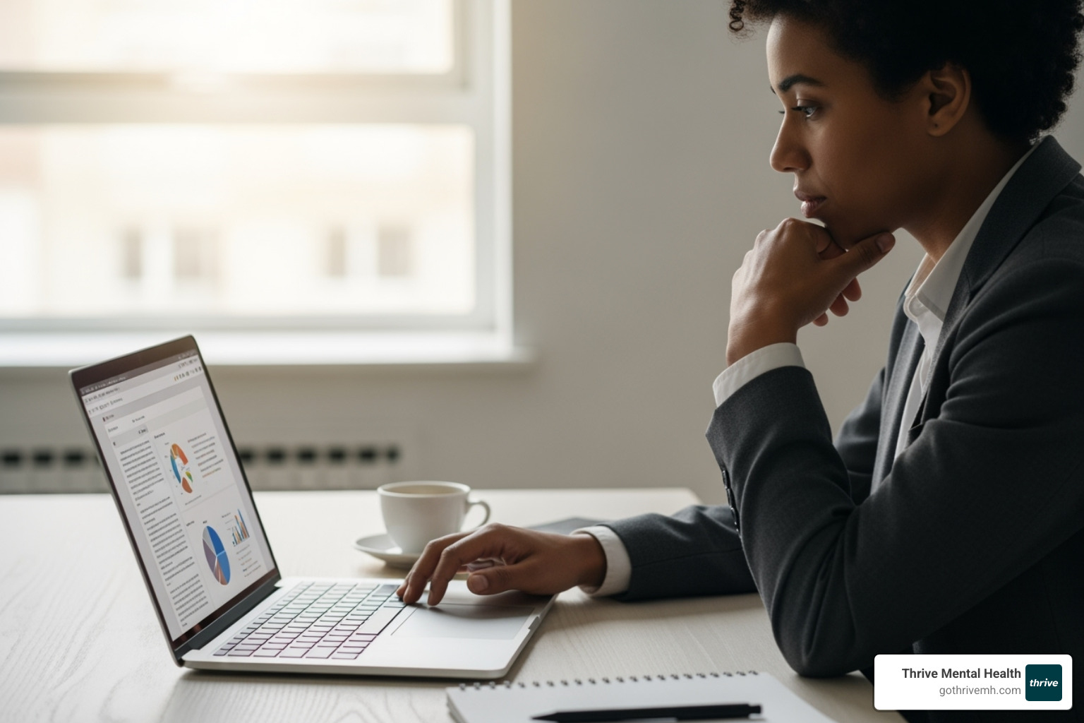 a person thoughtfully reviewing information on a laptop - what are intensive outpatient programs