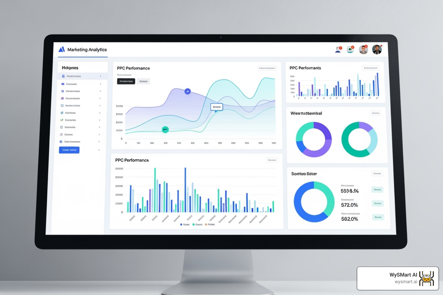 image of a marketing analytics dashboard showing key PPC metrics like CPL and ROAS - Roofing PPC management