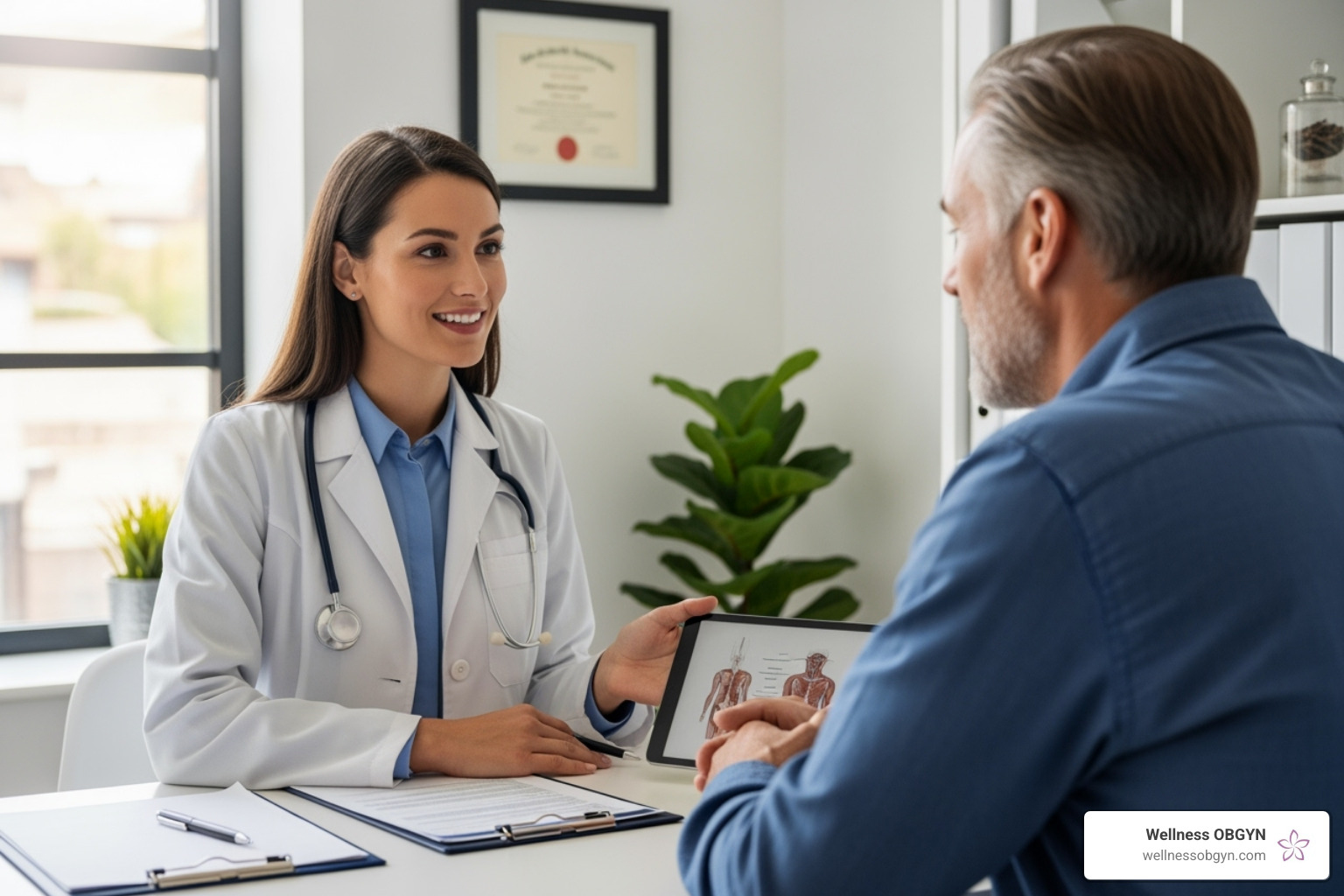 A provider and patient warmly discussing a treatment plan in a professional setting - juvederm consultation