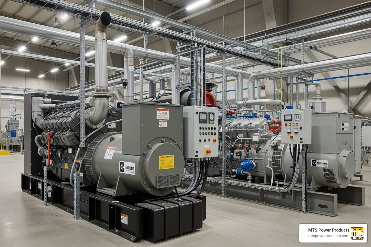 side-by-side comparison of a diesel and natural gas generator - big generators