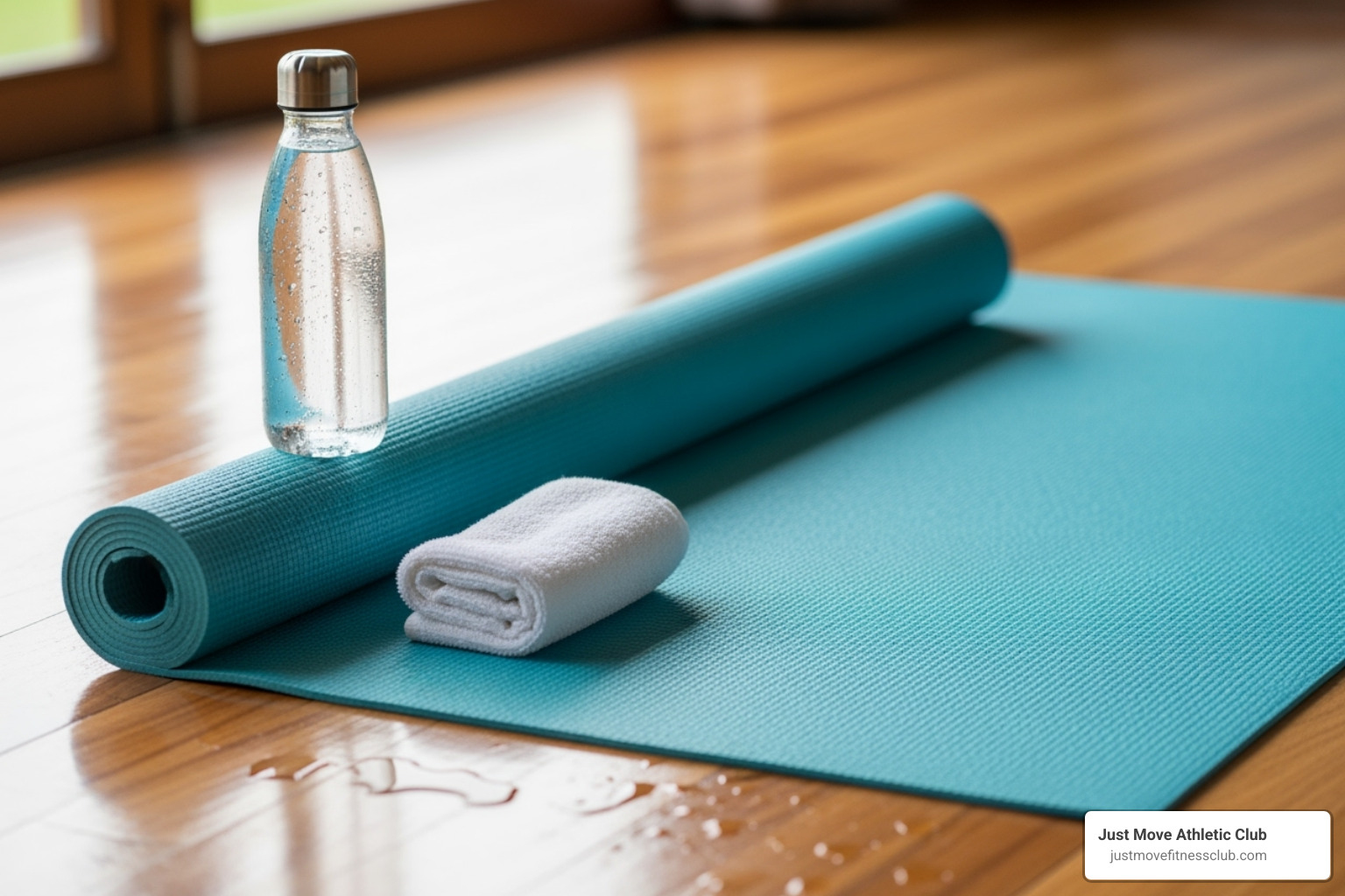 Essential yoga gear: mat, water bottle, towel - yoga classes Lakeland FL