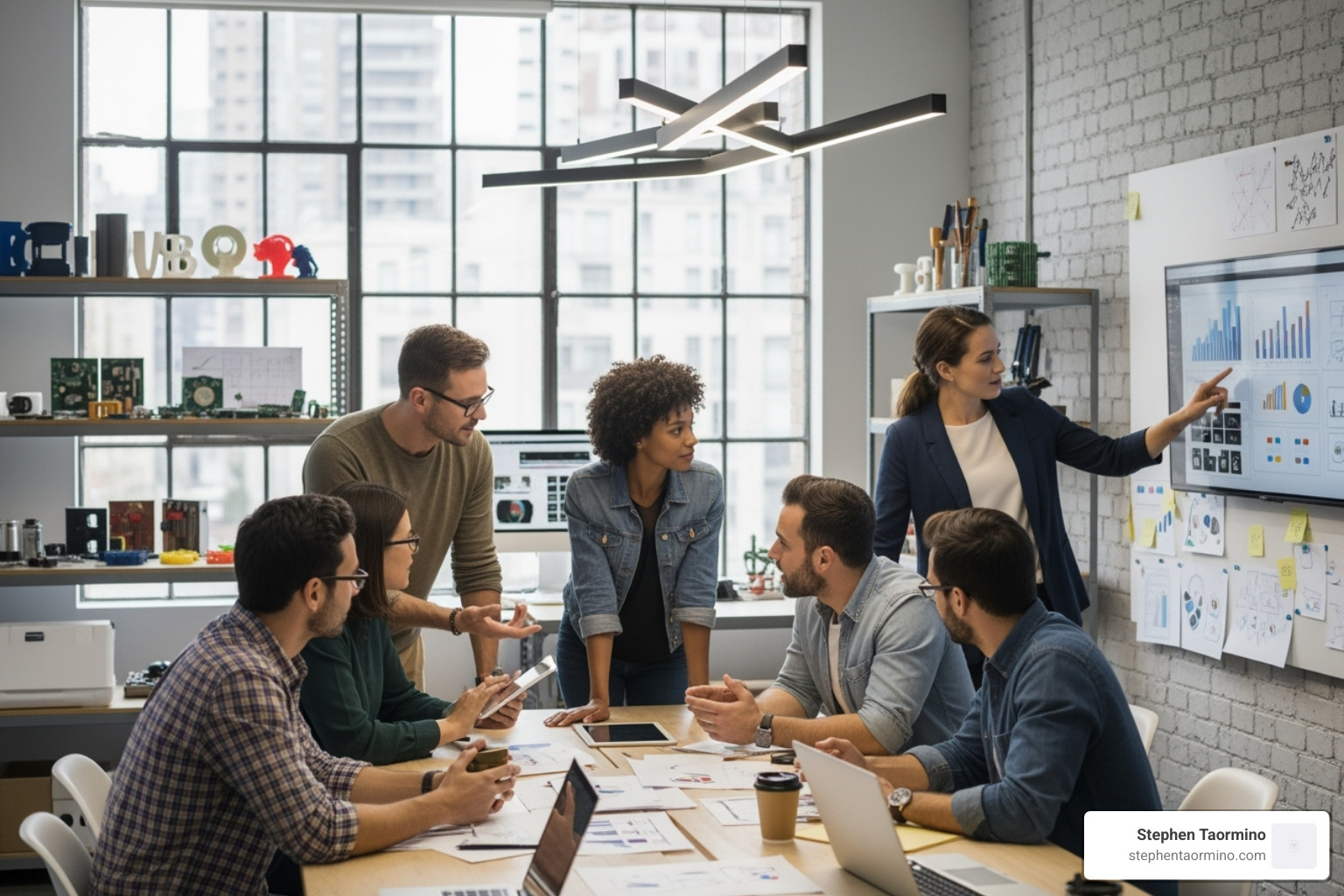 A diverse team collaborating enthusiastically in a workshop setting - external keynote speaker