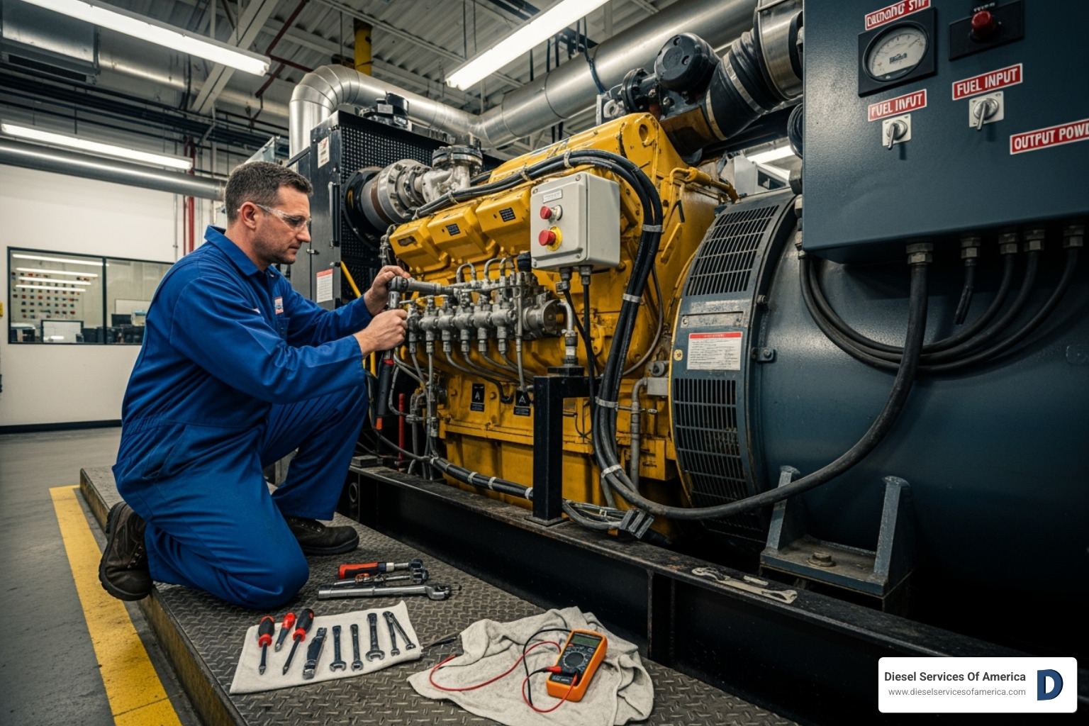 of a technician performing a routine maintenance check on a generator - generator repair san diego
