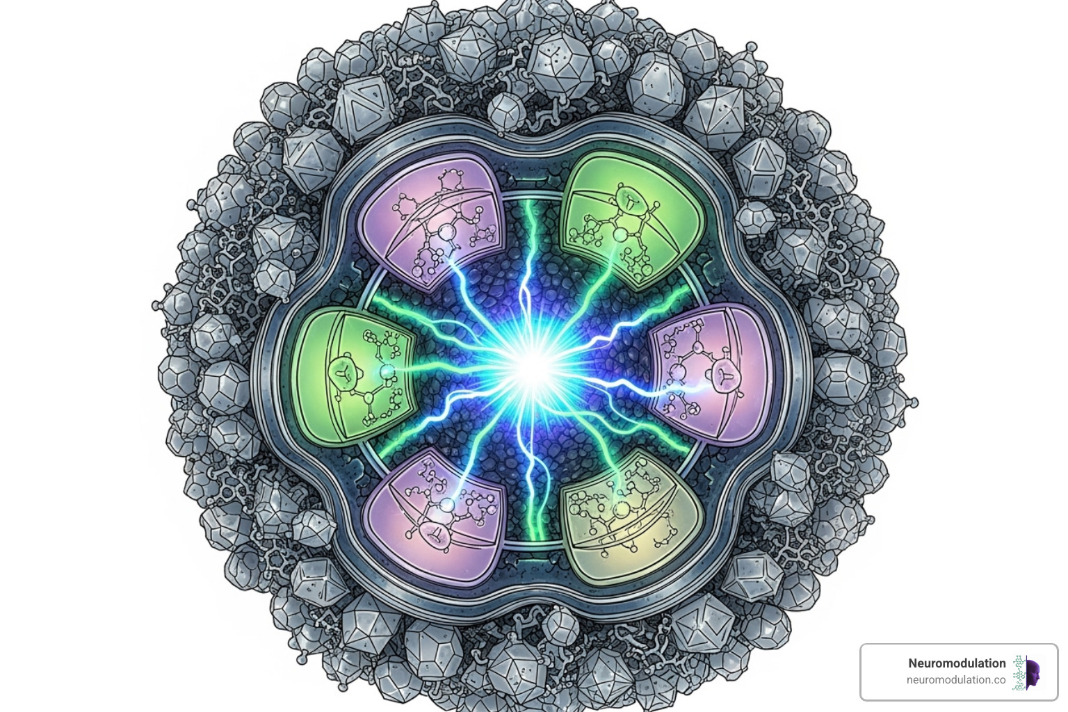 A futuristic, multi-functional nanoparticle glowing with various colors, depicting multiple targeting ligands of different shapes and sizes on its surface, along with internal compartments that are responsive to external stimuli (e.g., light, pH, temperature) for controlled drug release - ligand targeted drug delivery