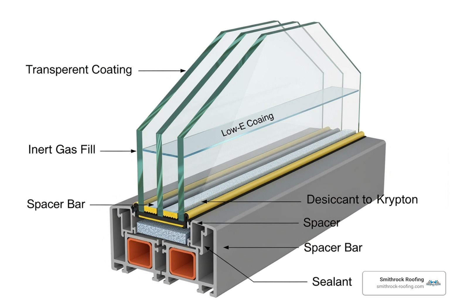 illustrating the layers of a double-pane Low-E window - window glass replacement Winston Salem