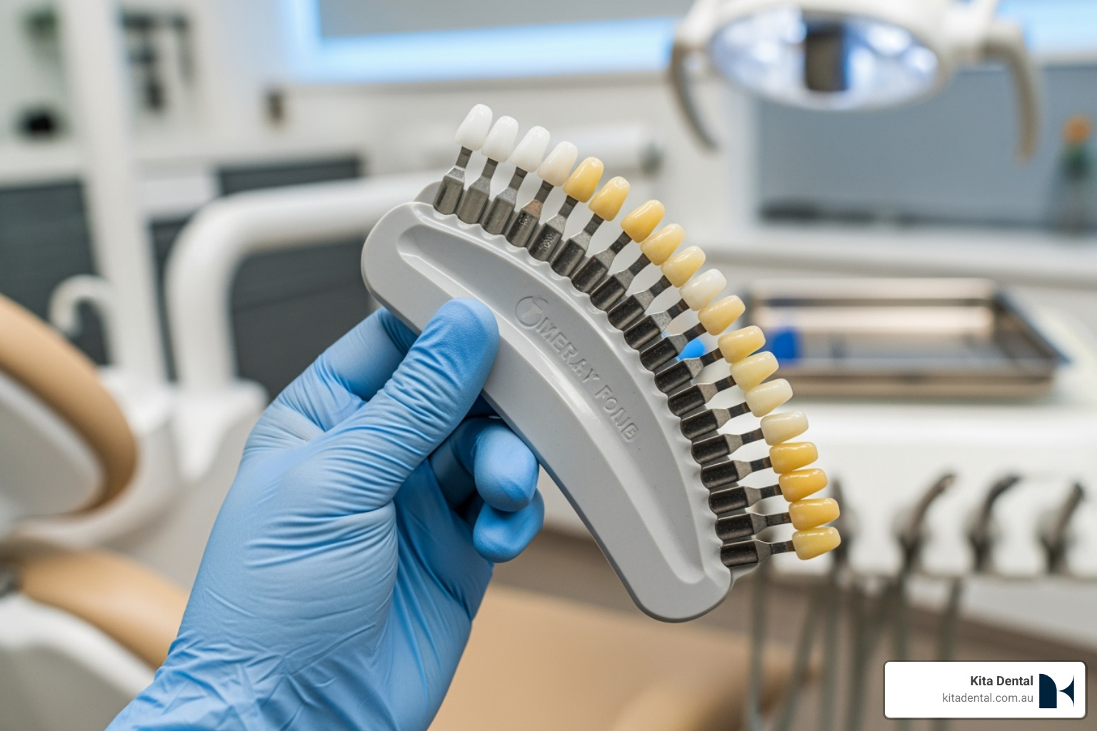 Dental shade guide showing various natural tooth colours - do veneers look natural Dental shade guide showing various natural tooth colours - do veneers look natural