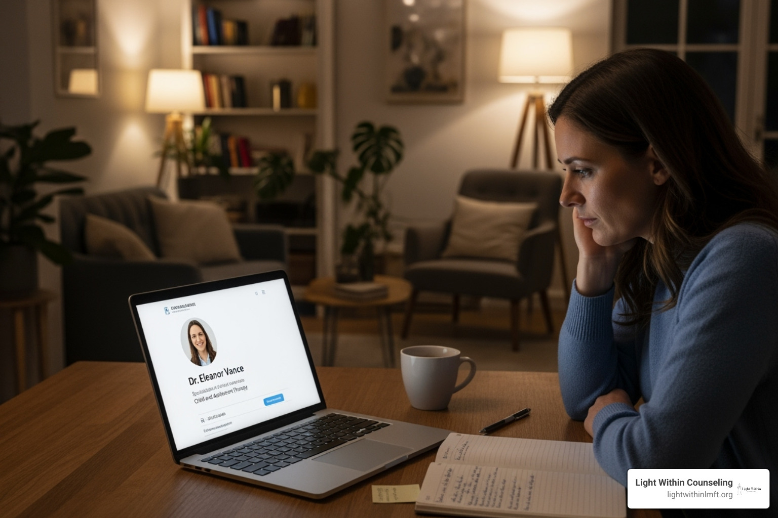 parent reviewing therapist profile - online therapy for children parent reviewing therapist profile - online therapy for children