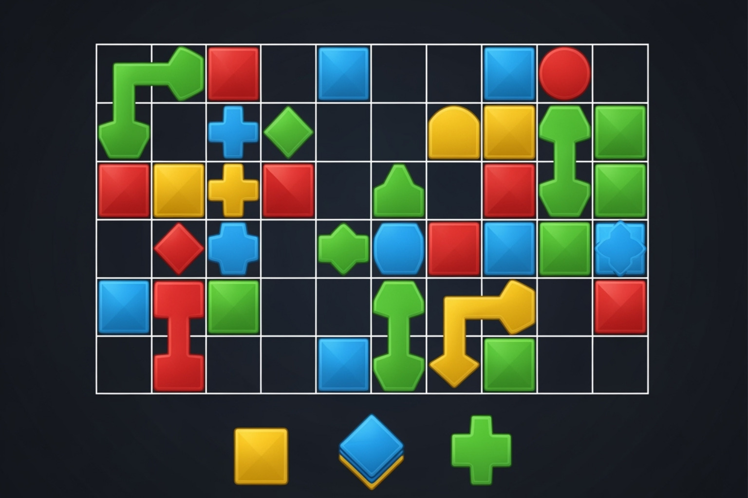 An 8x8 Block Blast grid with three block shapes waiting to be placed at the bottom, showcasing the game's layout. - block blast unblocked