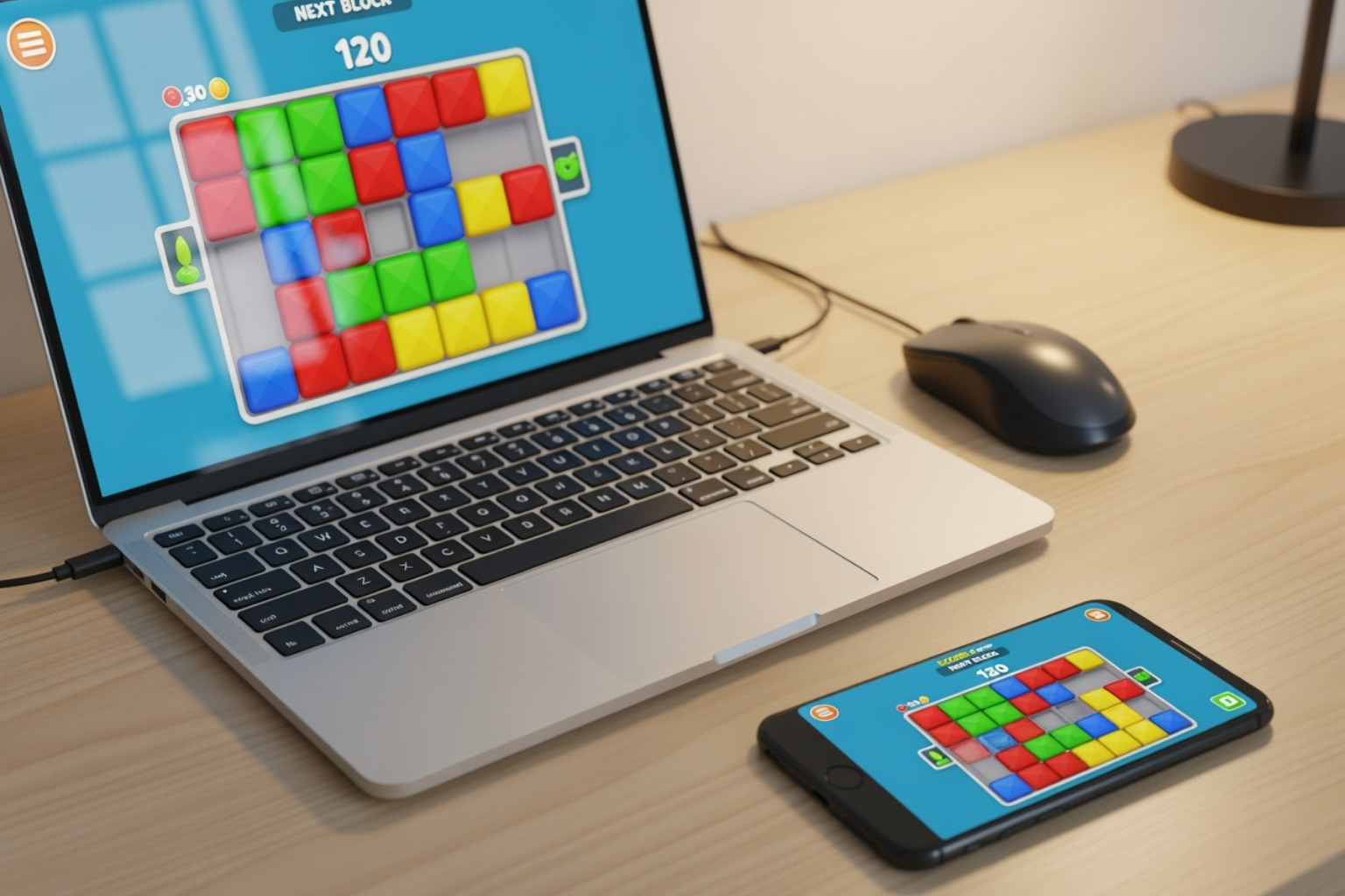 Laptop and smartphone side-by-side showing Block Blast - block blast unblocked Laptop and smartphone side-by-side showing Block Blast - block blast unblocked