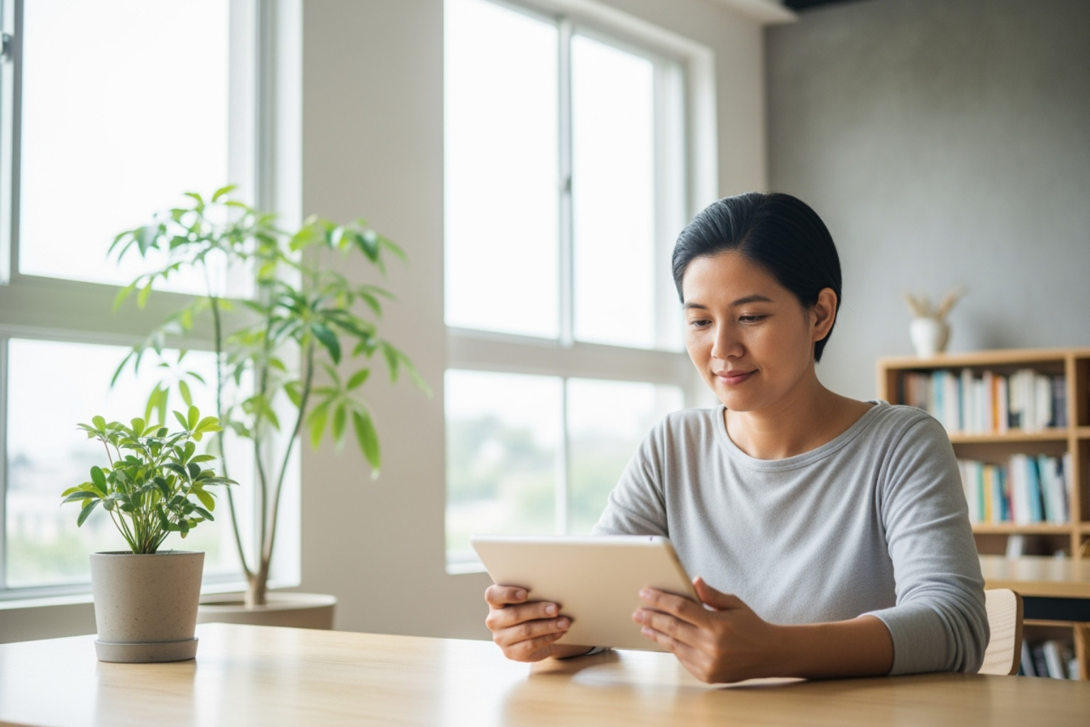 A person mindfully using a tablet in a calm, well-lit environment -  g15tools com gadget