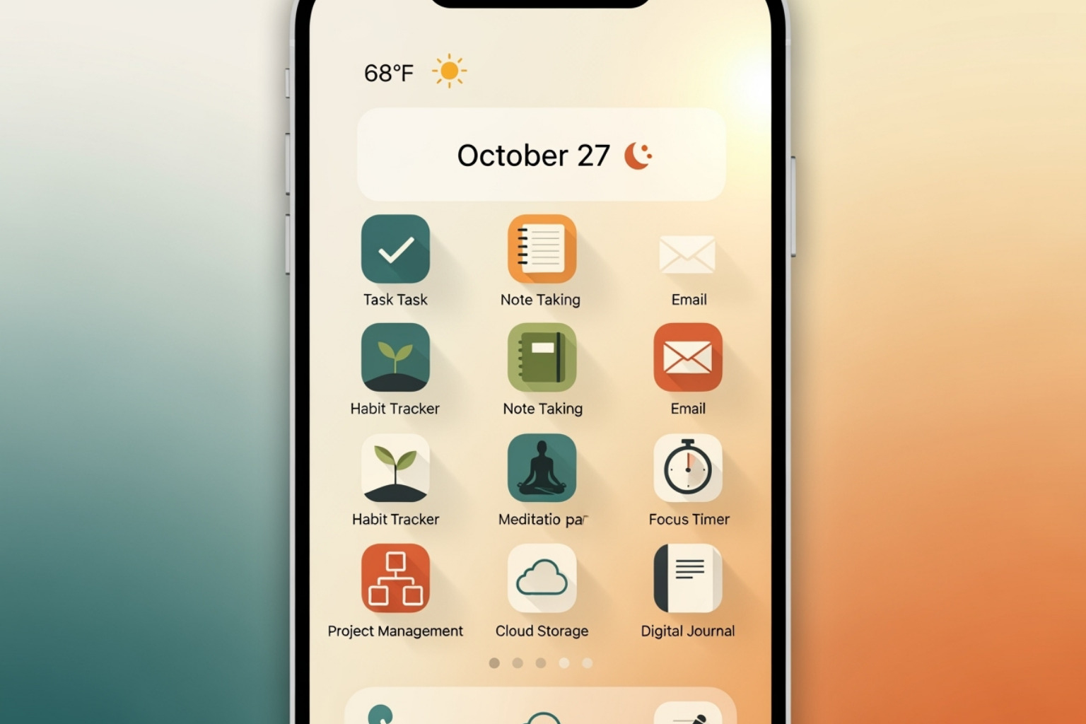 A smartphone screen displaying organized and aesthetic productivity apps -  g15tools com gadget