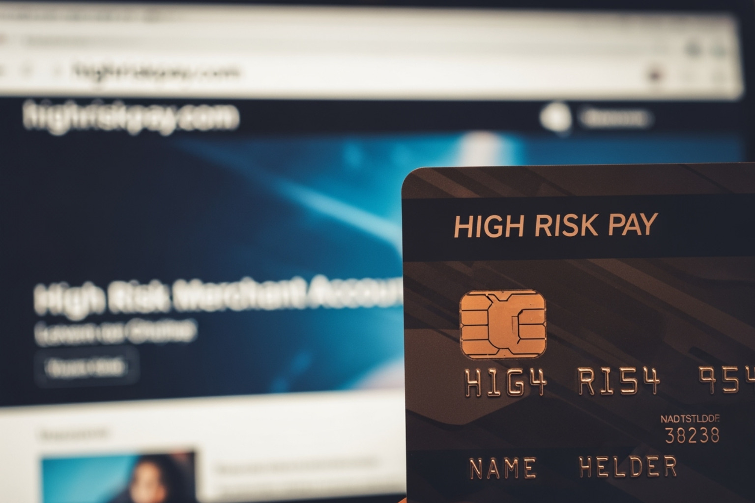 HighRiskPay.com logo with icons representing speed and approval - high risk merchant account at highriskpay.com