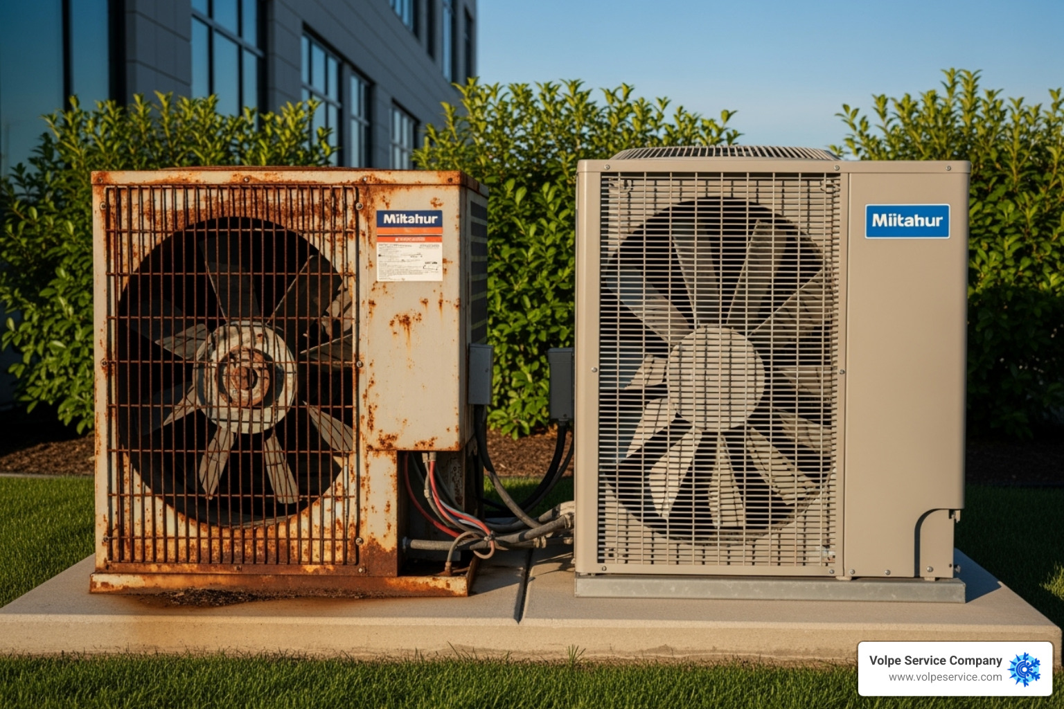 Old, rusty HVAC unit contrasted with a new, modern one - HVAC services New Jersey