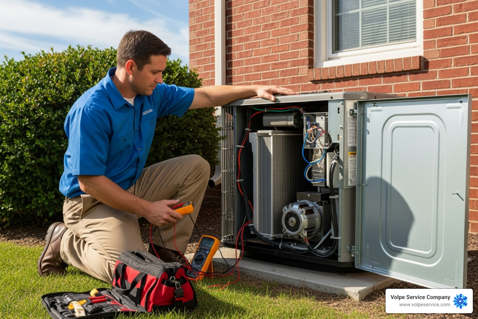 Technician servicing an outdoor AC unit - HVAC services New Jersey