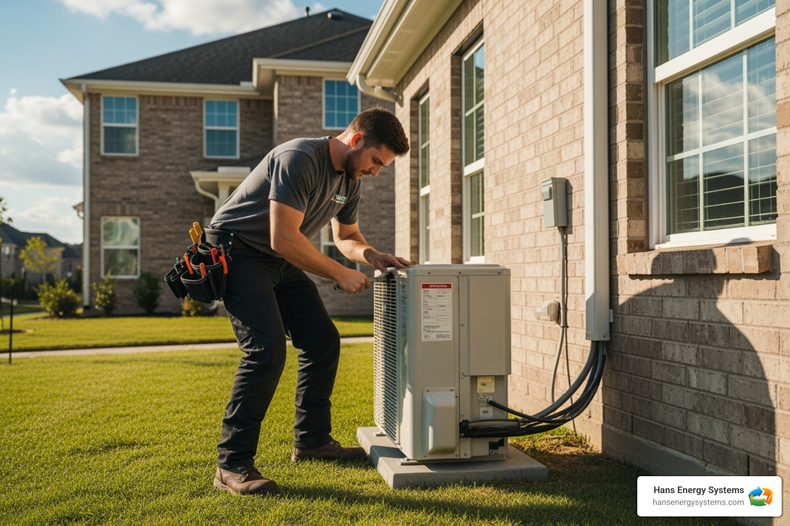A professional HVAC technician installing an outdoor unit at a residential home - hvac replacement poway A professional HVAC technician installing an outdoor unit at a residential home - hvac replacement poway
