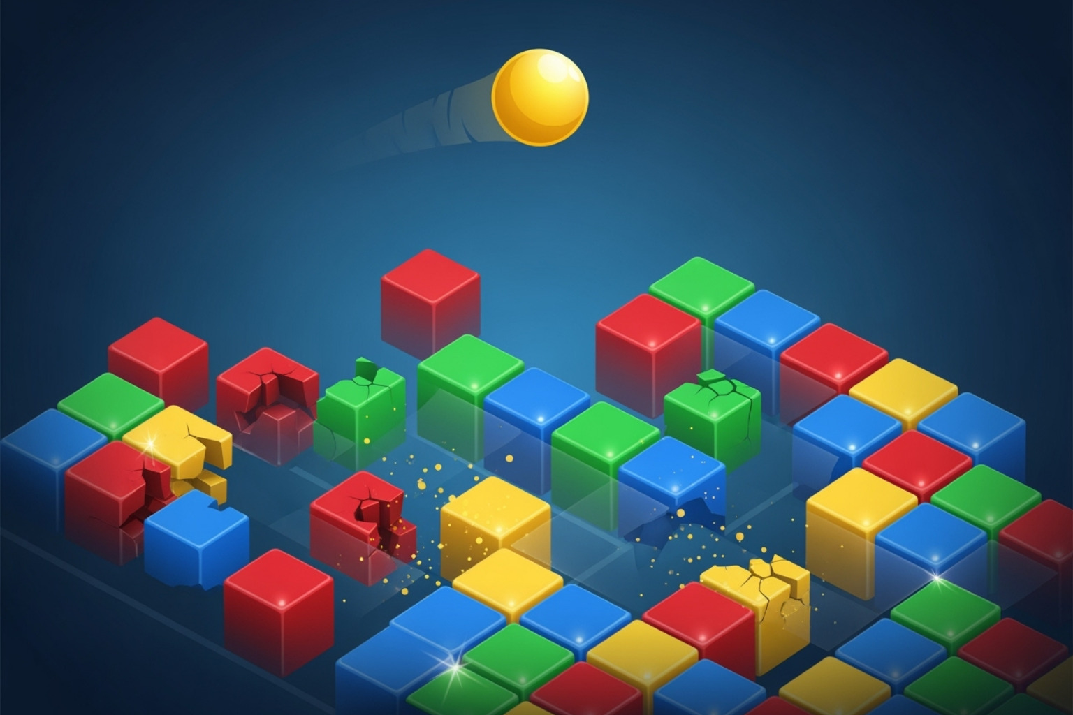 A ball trapped above the blocks, clearing them efficiently - block breaker