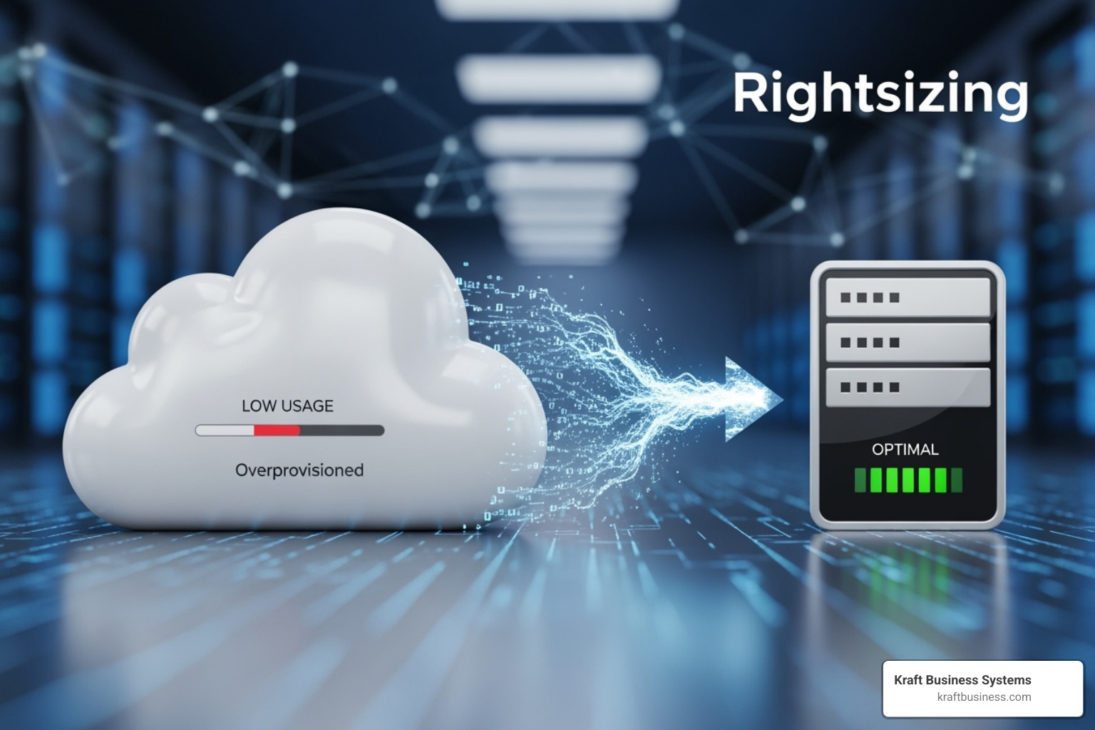illustrating the concept of rightsizing a virtual machine from oversized to optimal - how to optimize cloud performance and efficiency