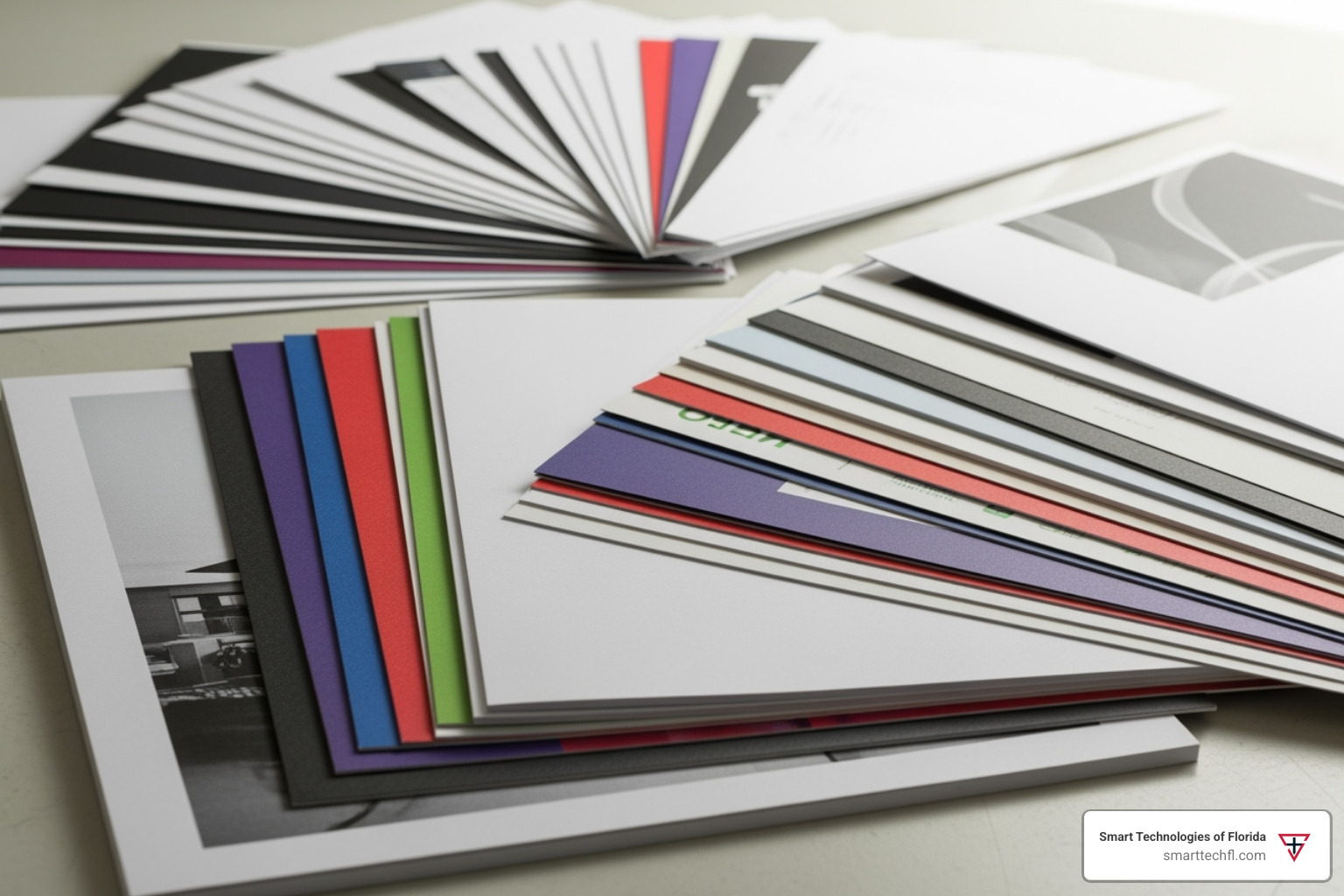 Variety of finished documents: some black and white, some color, different paper stocks - Copying services Daytona Beach