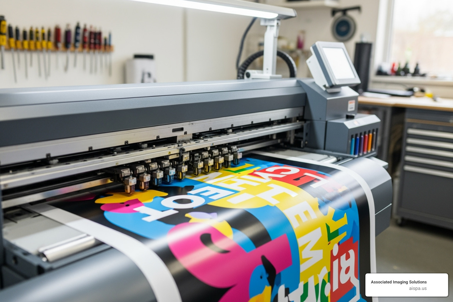 A large format printer producing a vibrant poster. - commercial printers for lease