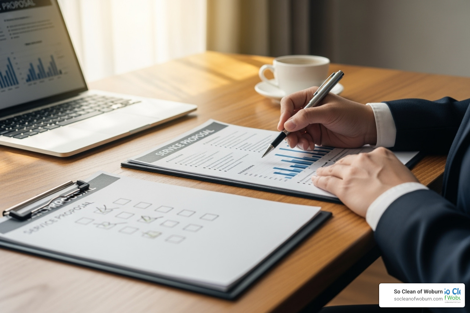 A person reviewing a service proposal with a checklist - commercial disinfectant cleaning services