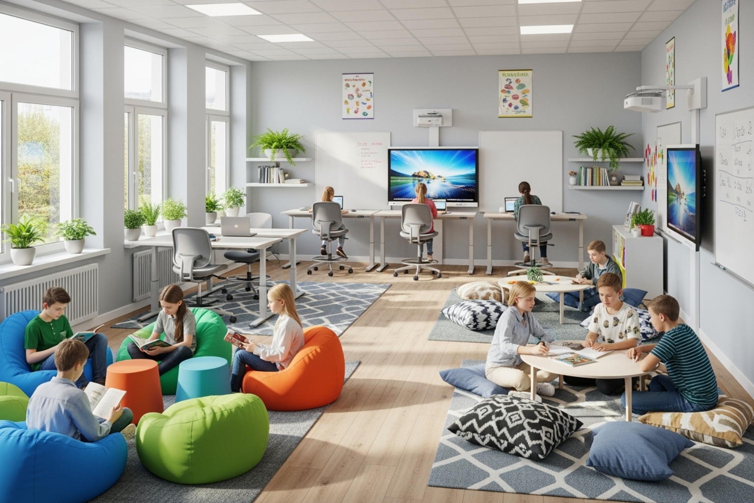 flexible seating arrangements like beanbags and standing desks - classroom 30x