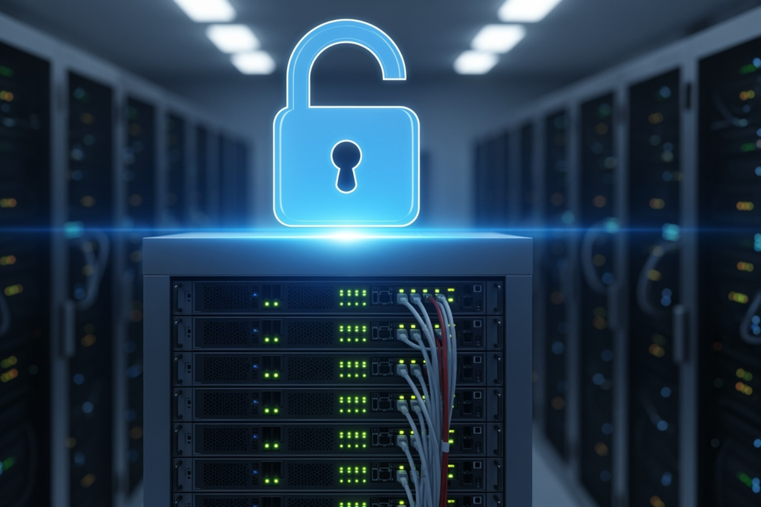 A lock icon over a server rack, symbolizing website security - list crawling