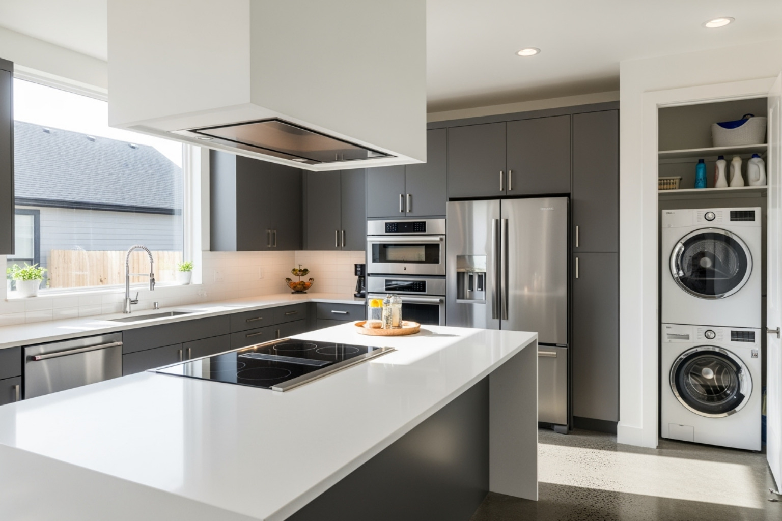 home interior showing various appliances in a kitchen and laundry room - choice home warranty george foreman