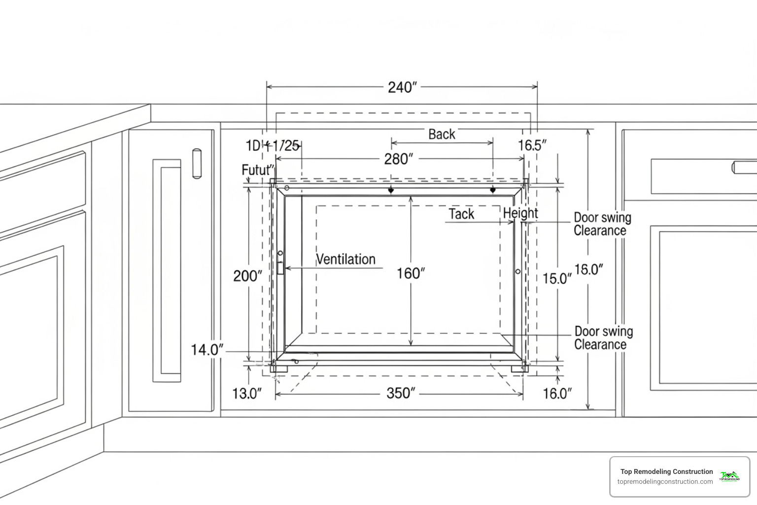 diagram showing cabinet cutout dimensions and required clearances - built in refrigerator installation diagram showing cabinet cutout dimensions and required clearances - built in refrigerator installation