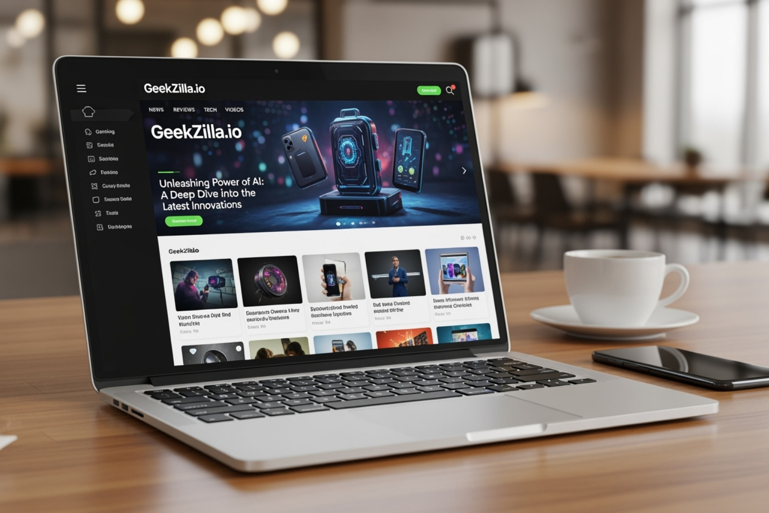 laptop displaying the Geekzilla.io website or a branded app interface - geekzilla podcast