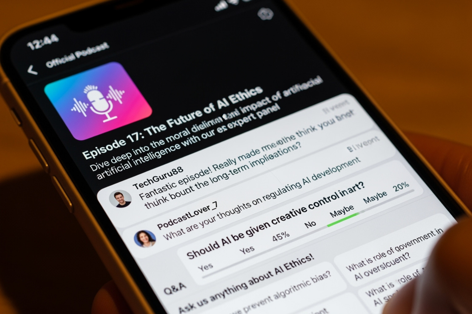 social media feed showing listener discussions, polls, and Q&A sessions related to the podcast - geekzilla podcast
