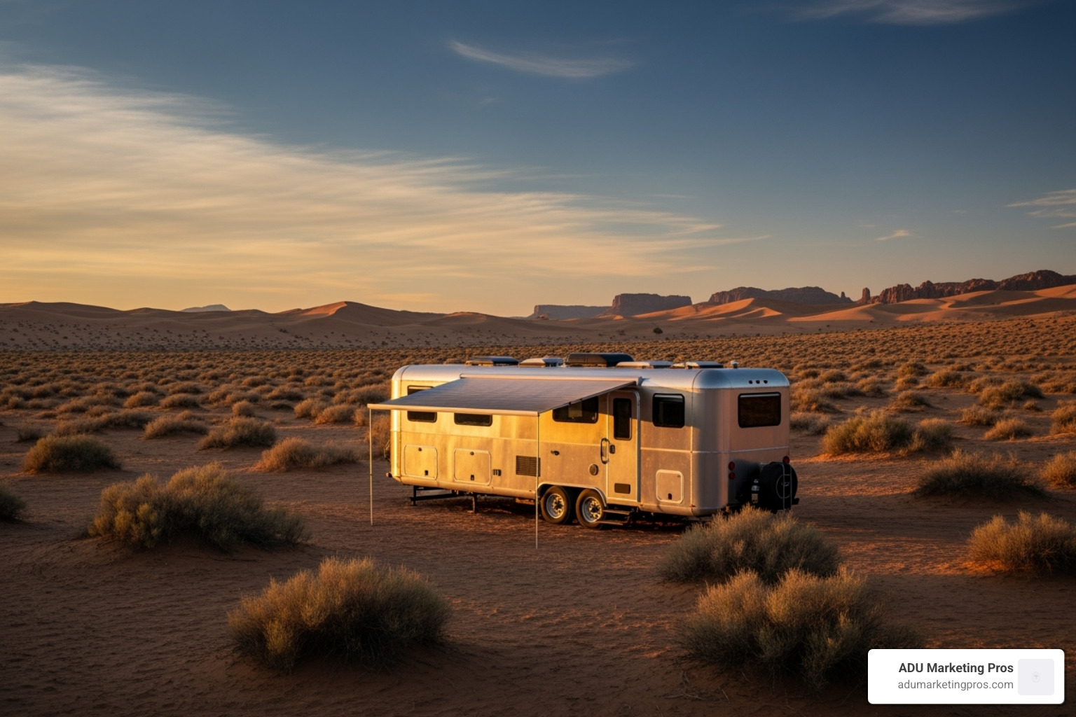 A futuristic, all-aluminum Living Vehicle parked in a remote, off-grid desert landscape - tiny house builders california A futuristic, all-aluminum Living Vehicle parked in a remote, off-grid desert landscape - tiny house builders california