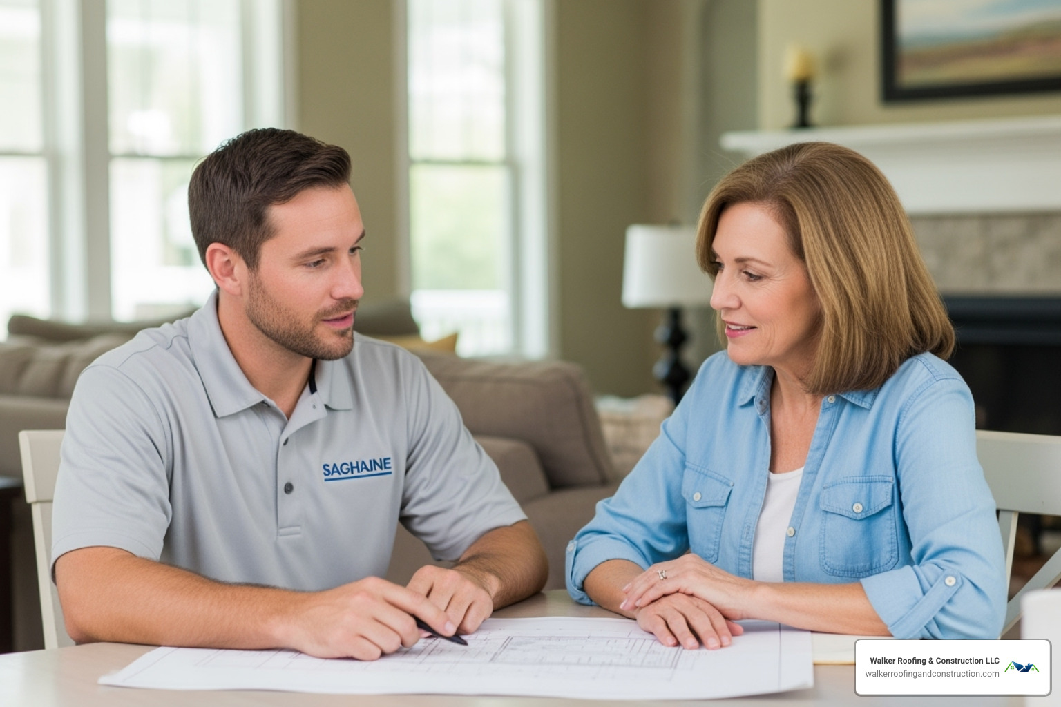 a professional contractor discussing a project plan with a homeowner in Mentor - metal roofing mentor